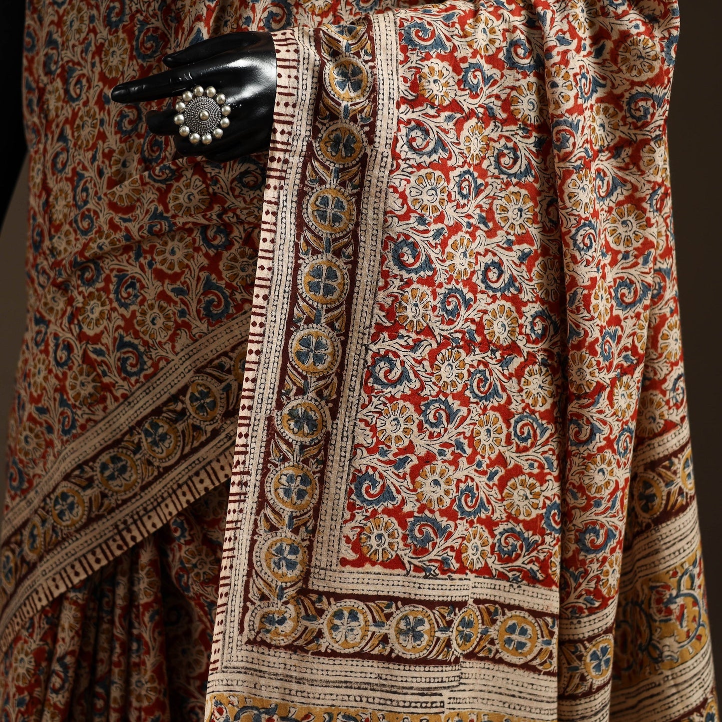 Red - natural dyed pedana cotton kalamkari saree 34