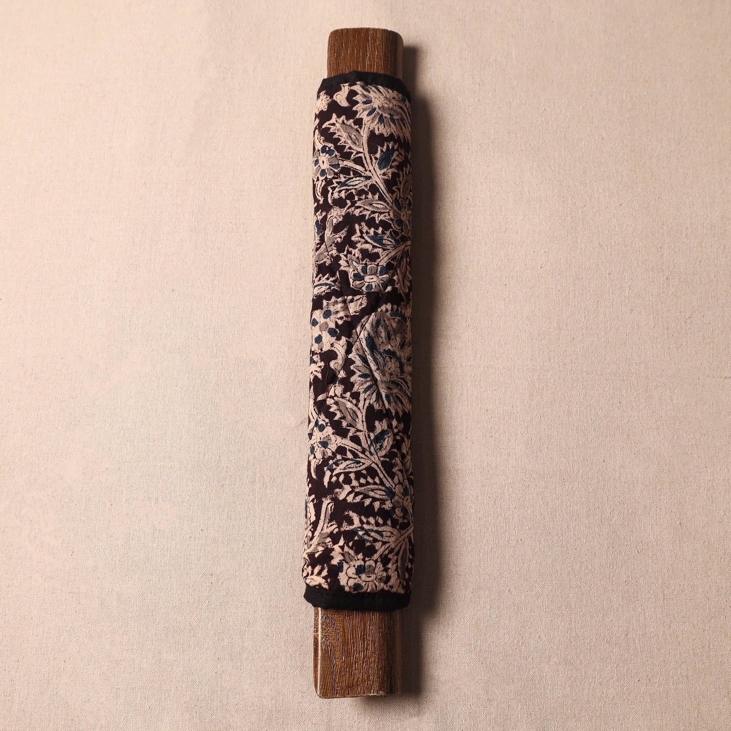 Black Kalamkari Block Printed Fridge Top Cover with Handle Cover