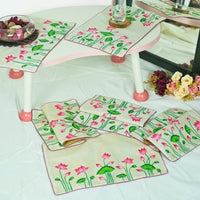 Madhubani Handpainted Chanderi Table Runner & Table Mats Set