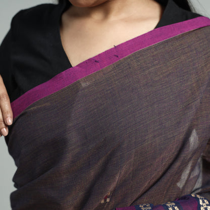 Brown - Bengal Jamdani Buti Handloom Pure Cotton Saree