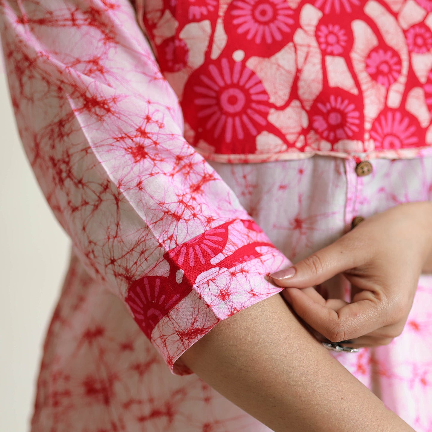 Pink - Kutch Batik Printed Cotton A-Line Kurta