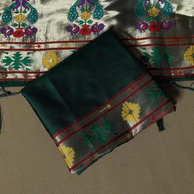 Green - Bangalore Silk Paithani Weave 3pc Unstitched Dress Material Suit Set 01