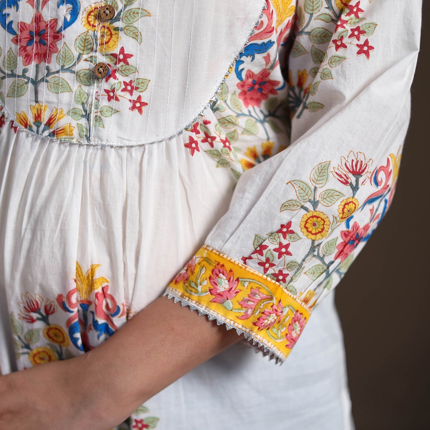 Gota Work Floral Sanganeri Block Print Cotton Straight Long Kurta for Women 07