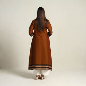 Thread Border Cotton A-Line Coffee Brown Kanchipuram Kurta for Women