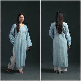 Plain Running Stitch Cotton Straight Long Kurta for women 08