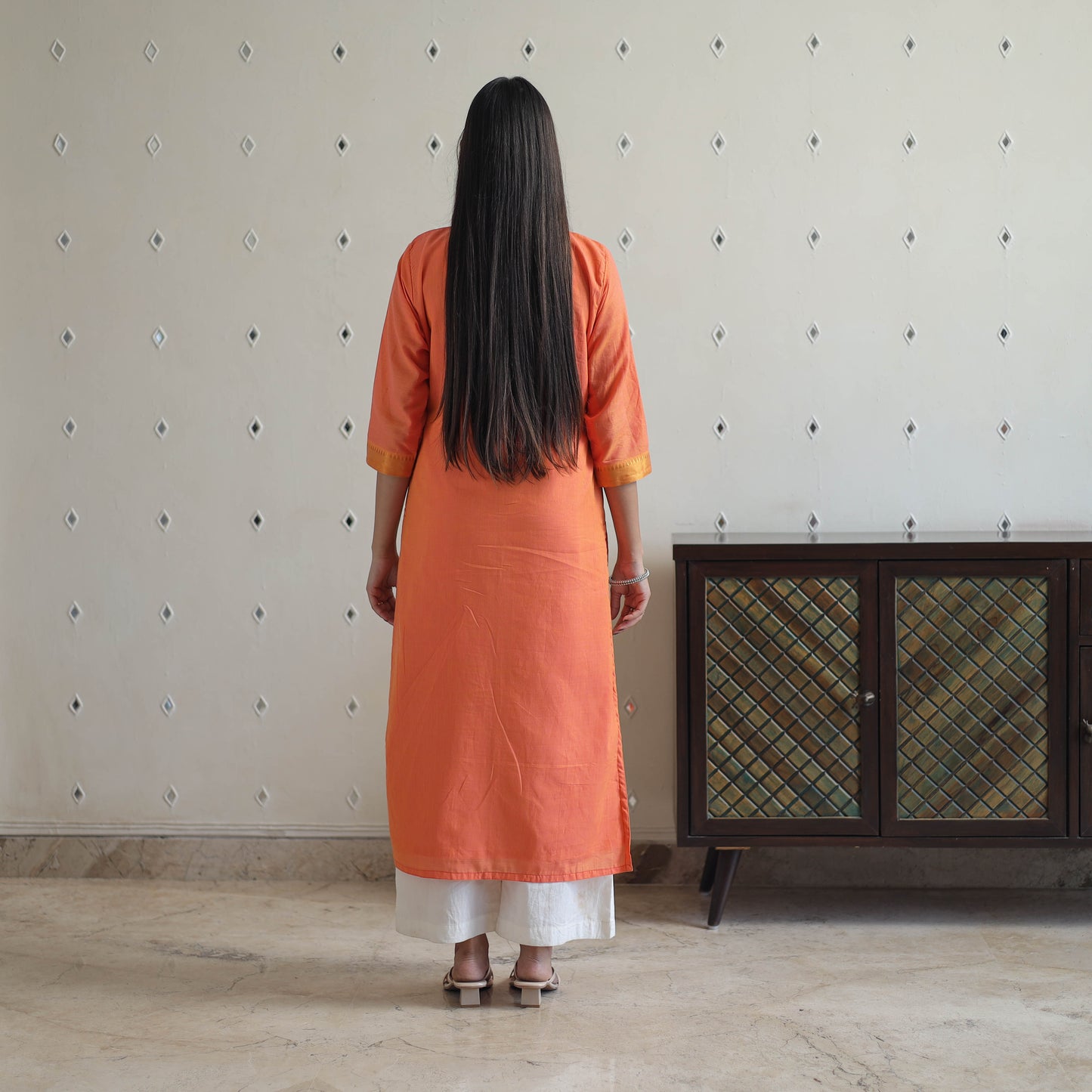 Adhya Orange Mangalagiri Cotton Kurta