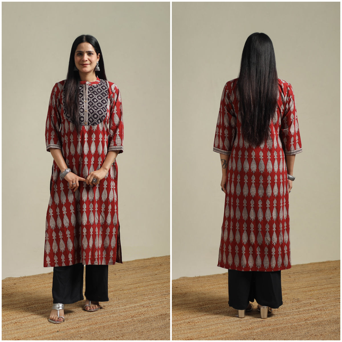 Red - Bagh Hand Block Print Natural Dyed Cotton Straight Kurta for women 03