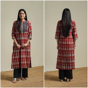 Red - Bagh Hand Block Print Natural Dyed Cotton Straight Kurta for women 03
