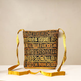 Yellow - kutch ahir embroidery mashru cotton sling bag