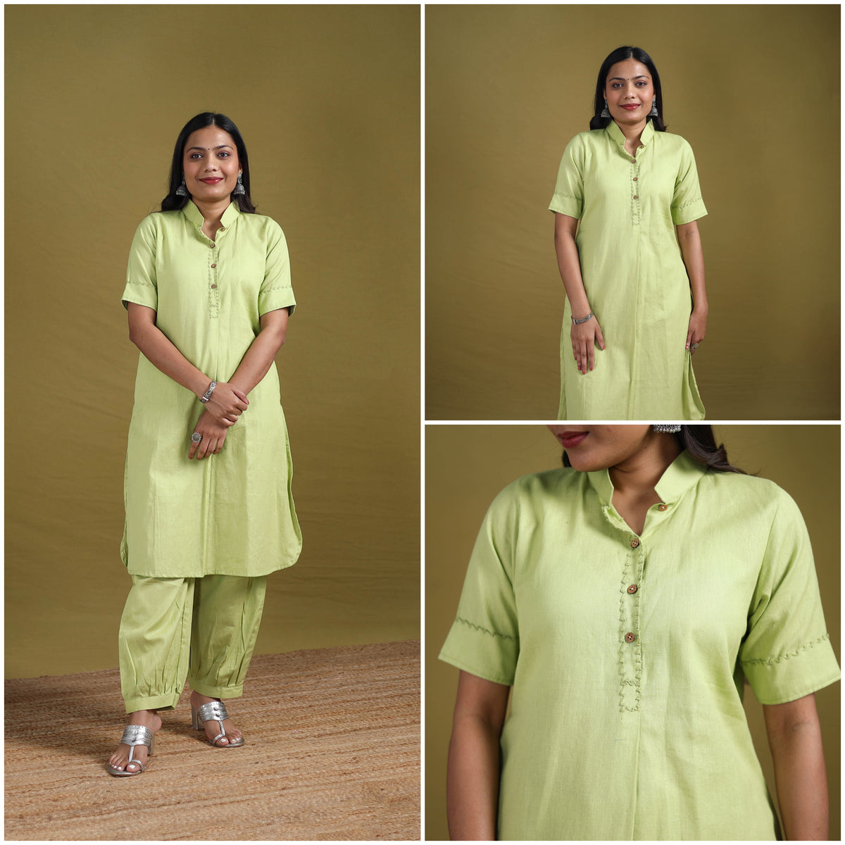 Hand Embroidered Flex Cotton Plain Straight Kurta & Afghani Salwar Set for women 02