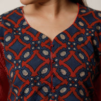 Red - Running Stitch Cotton Straight Kurta with Ajrakh Patchwork 13