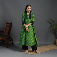 Chanderi Silk A-Line Patchwork Tie-Dye Leheriya Kurta 01