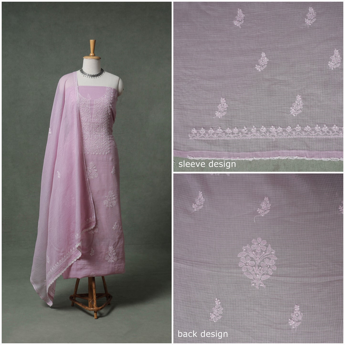 Lucknowi Chikankari Kota Doria Cotton Unstitched Dress Material: Kurta with Dupatta 30