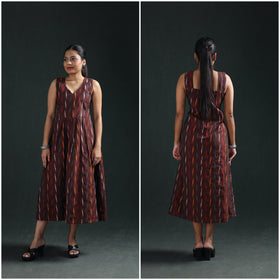Pochampally Ikat Cotton Sleeveless Flared Long Dress for Women 16