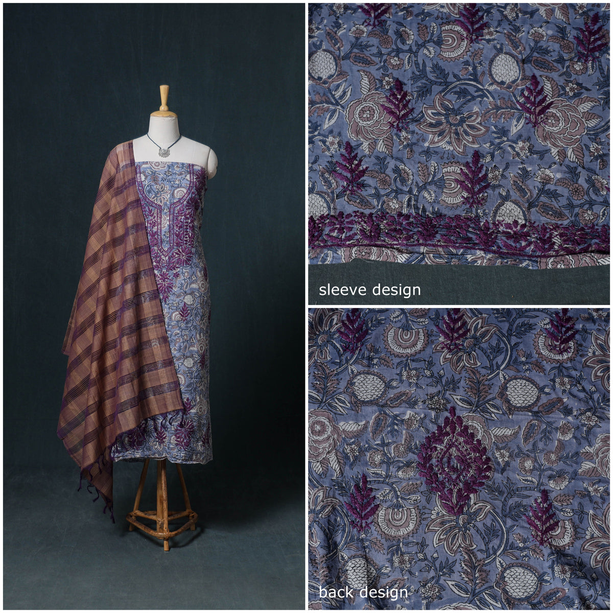 Lucknowi Chikankari Hand Work Unstitched Dress Material: Kurta & Dupatta with Jewellery 04