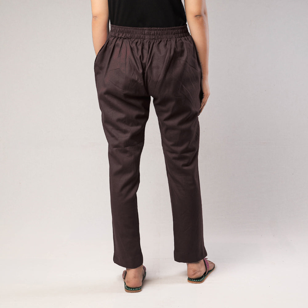 Brown - Cotton Tapered Casual Pant for Women