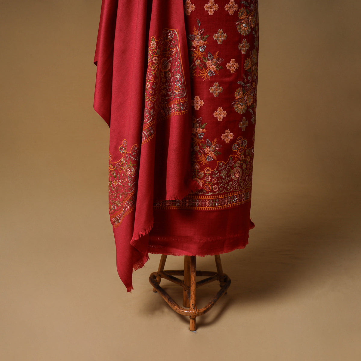 Woolen Full Embroidered Unstitched Dress Material: Kurta, Bottom & Dupatta 10