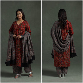 Ajrakh Hand Block Print Natural Dyed Cotton Suit Set with Dupatta for women 01