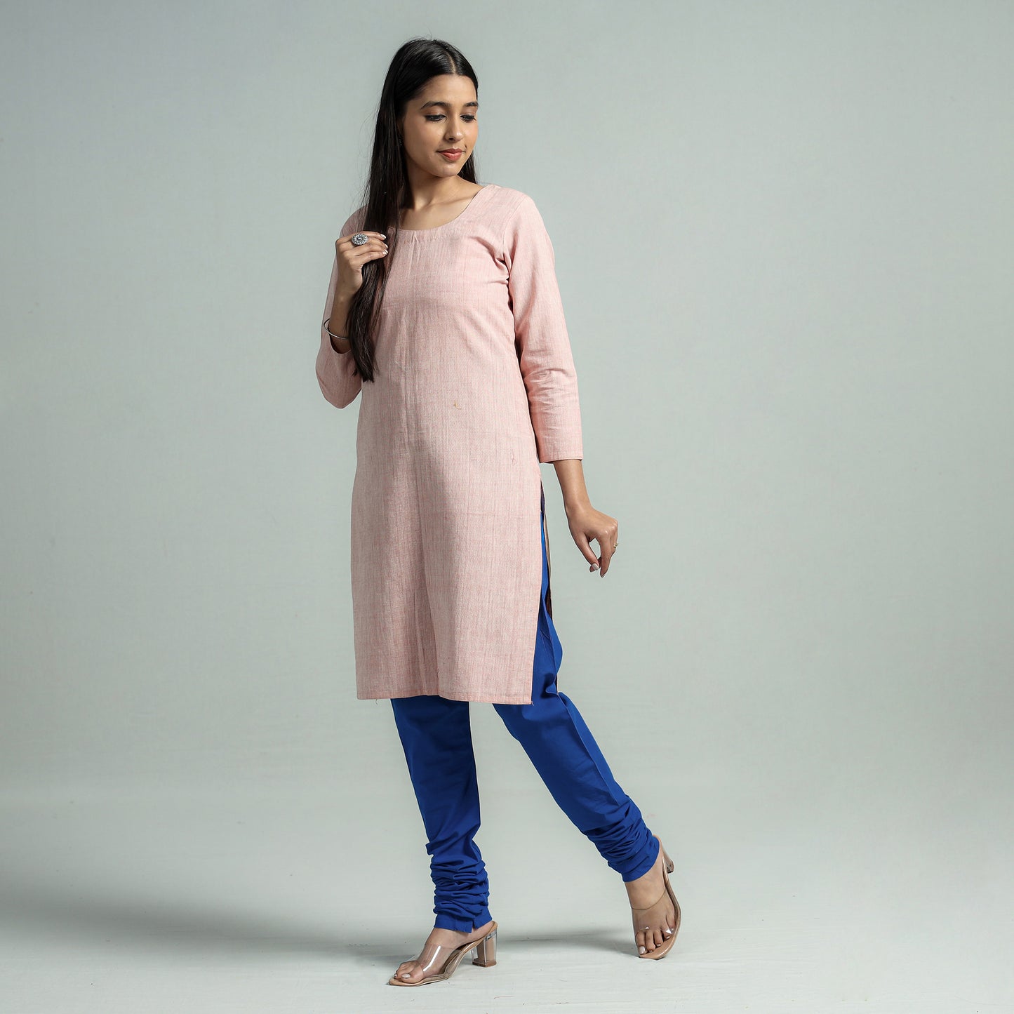 Dark Blue - Plain Dyed Cotton Ankle Length Churidar