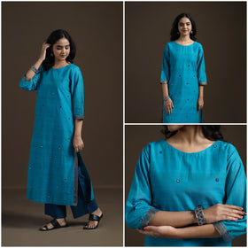 Mangalagiri Pure Handwoven Cotton Mirror Work Straight Kurta for women 15