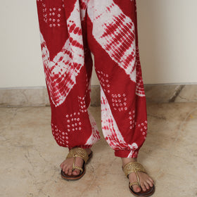 Red - Bandhani Tie-Dye Cotton Kurta with Afghani Salwar & Dupatta Set 01