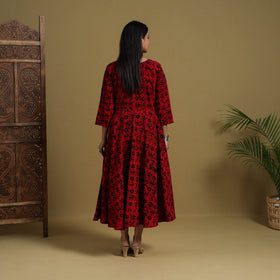 Buy Red Flared Cotton Batik Print Dress Online 