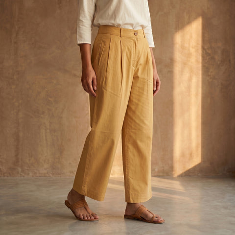 Yellow - Cotton Lycra Elasticated Plain Pant for Women 01