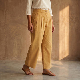 Yellow - Cotton Lycra Elasticated Plain Pant for Women 01
