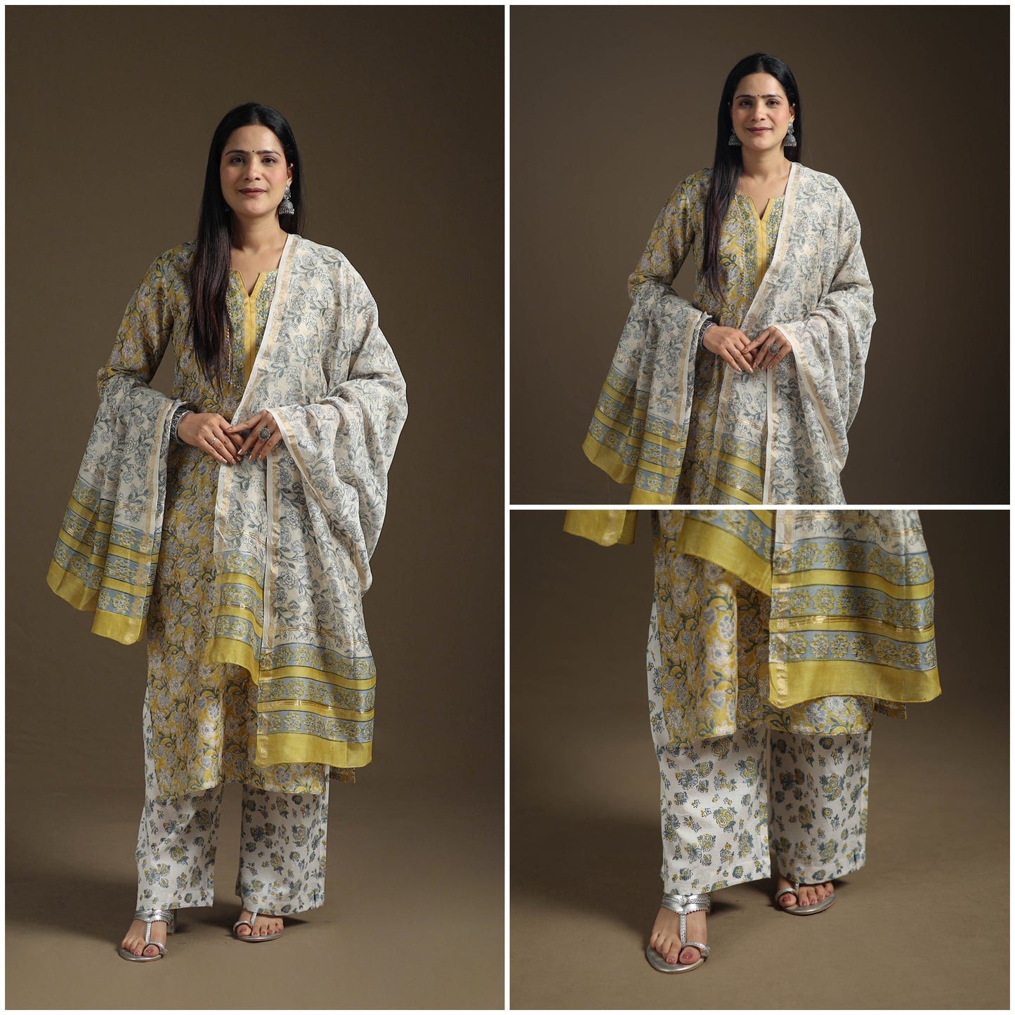 Gota Work Sanganeri Hand Block Print Chanderi Silk Suit Set with Dupatta for Women 07