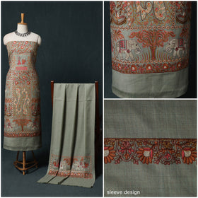3pc Heavy Chain Stitch Embroidered Wool Unstitched Dress Material Suit Set 05