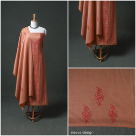 Kashmiri Sozni Hand Embroidered Pure Merino Wool Unstitched Dress Material: Kurta, Bottom with Dupatta 04