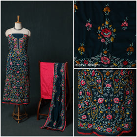 Hand Embroidered Georgette 3pc Unstitched Dress Material Suit Set 05