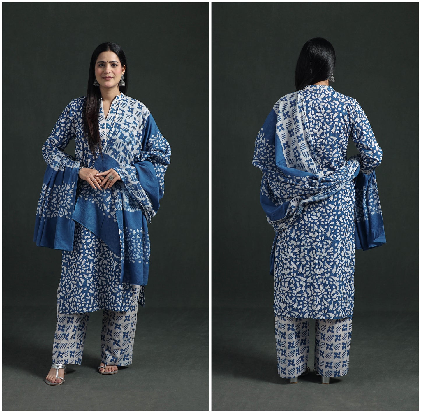 Hand Batik Print Cotton Suit Set with Dupatta for Women 10