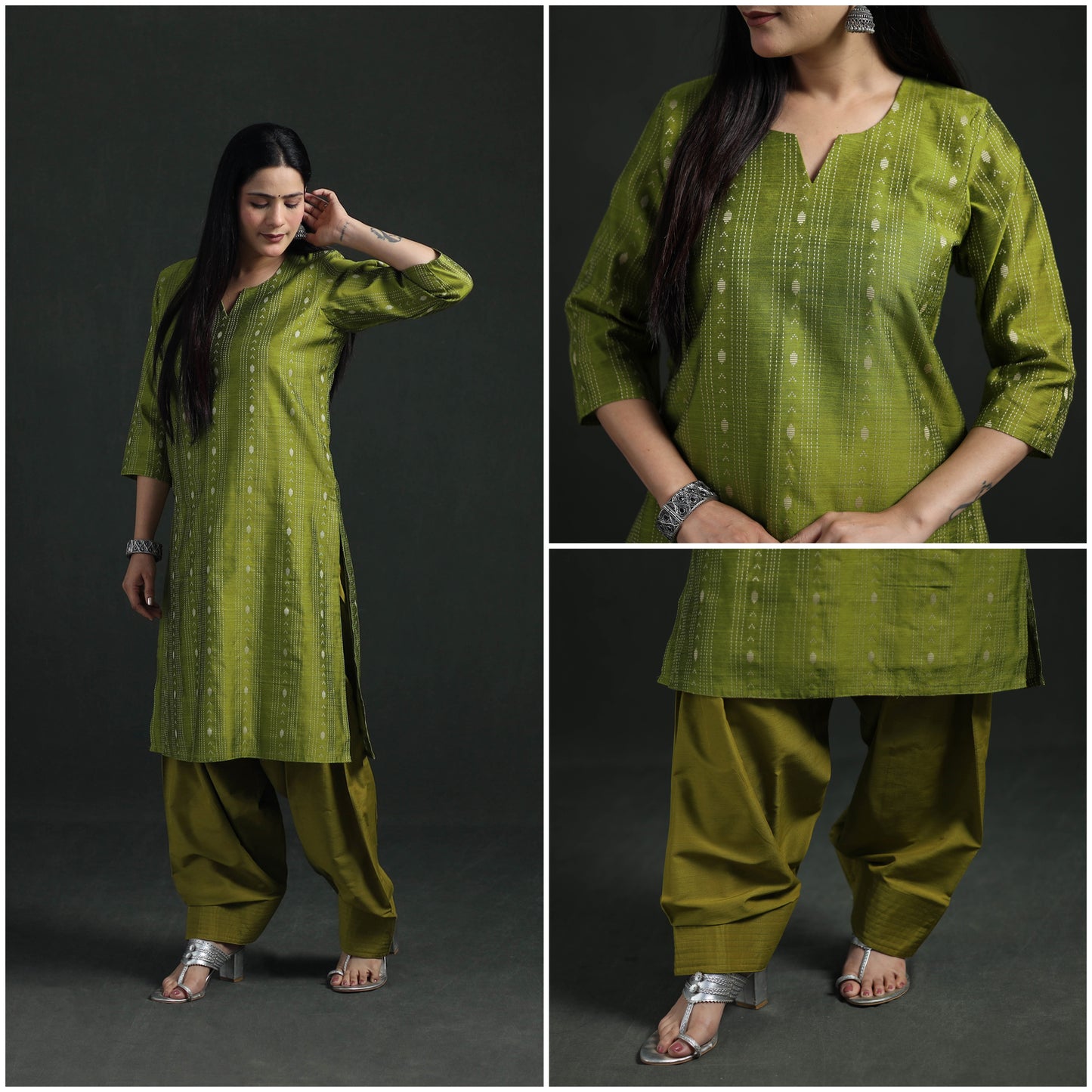 Spun Dupion Viscose Silk Thread Buti Straight Kurta with Salwar Set for women 10