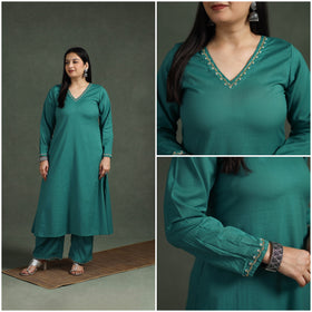 Plain Banana Fiber Soft Cotton Bead Work A-Line Kurta with Palazzo Set for women 06