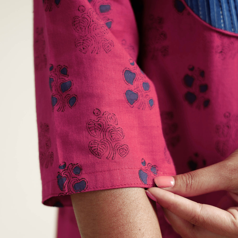 Red - Mangalagiri Block Printed Cotton Kurta with Palazzo Set