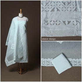 Applique Cutwork Cotton Unstitched Dress Material: Kurta, Bottom & Dupatta 05