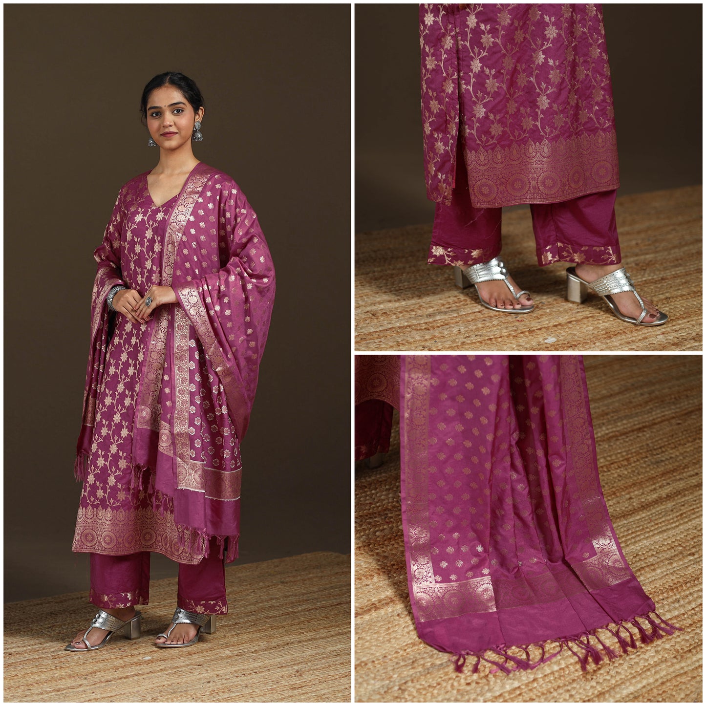 Banarasi Brocade Katan Silk Suit Set with Dupatta for Women 08