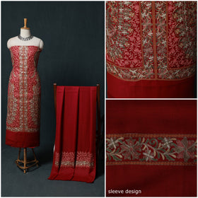 3pc Heavy Chain Stitch Embroidered Wool Unstitched Dress Material Suit Set 88