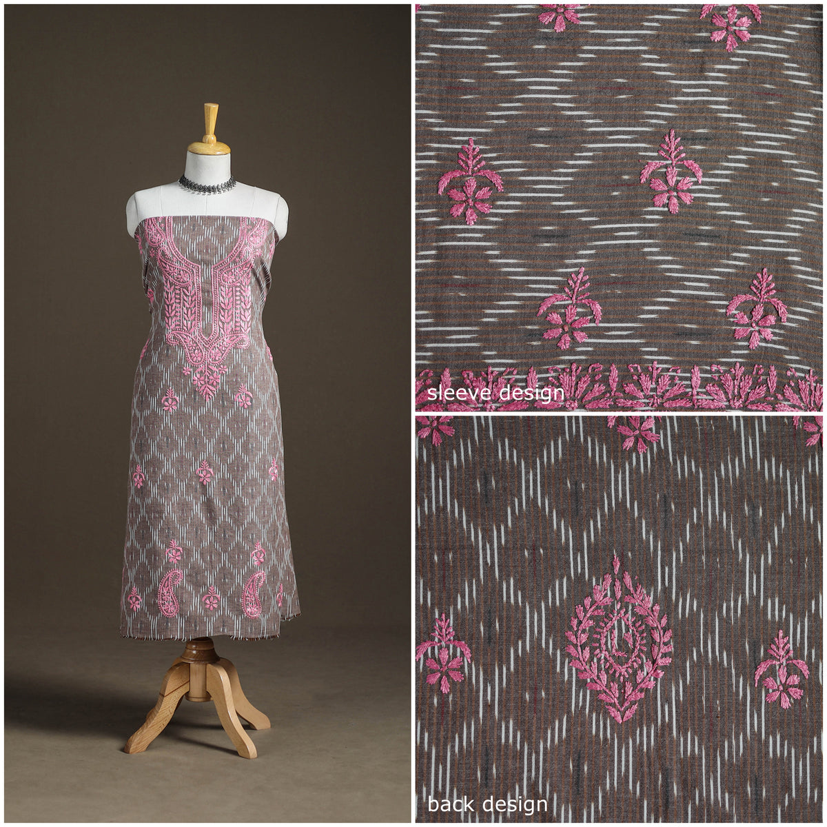 Lucknowi Chikankari Hand Embroidered Cotton Unstitched Kurta Material (2.5M) 05