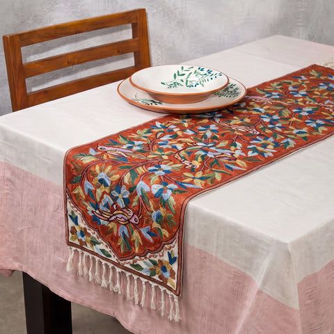 Original Kashmiri Chain Stitch Crewel Hand Embroidery Dining Table Runner (6 x 1 Feet) 34