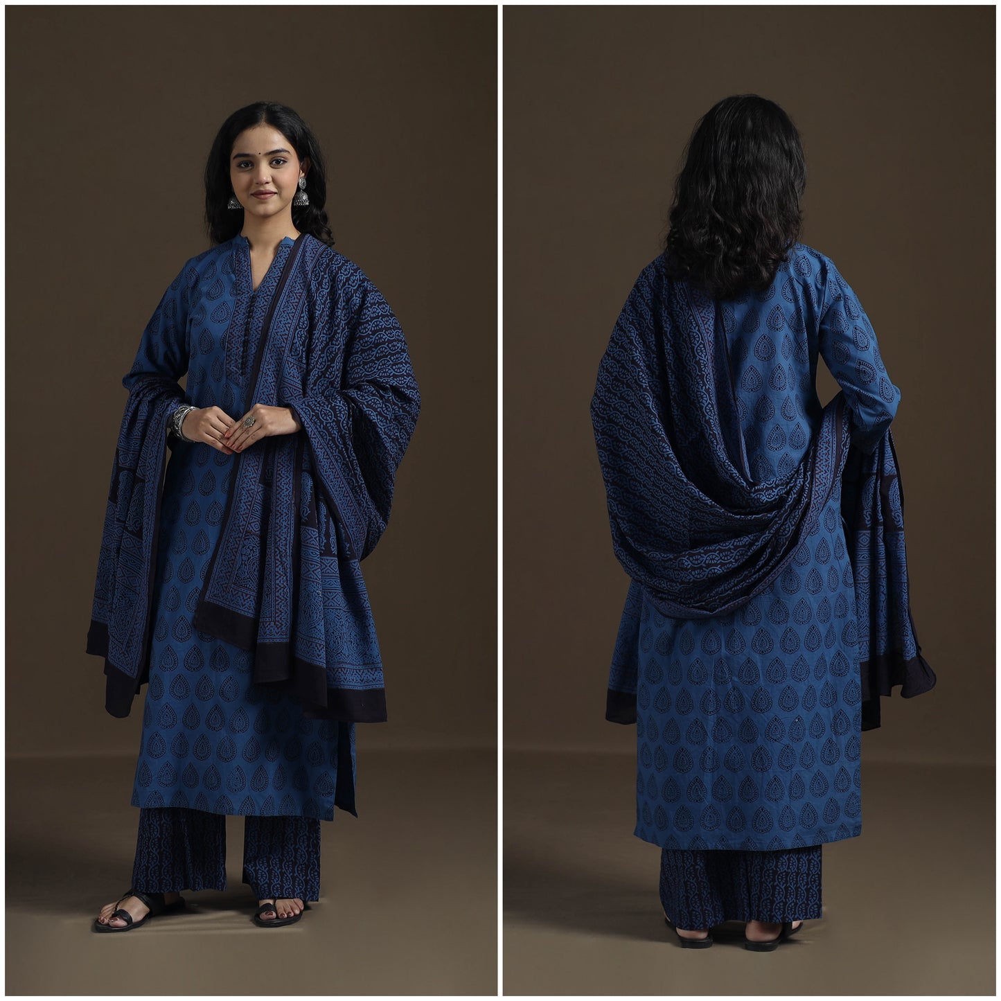 Natural Dyed Hand Block Bagh Print Cotton Suit Set with Dupatta for Women 25