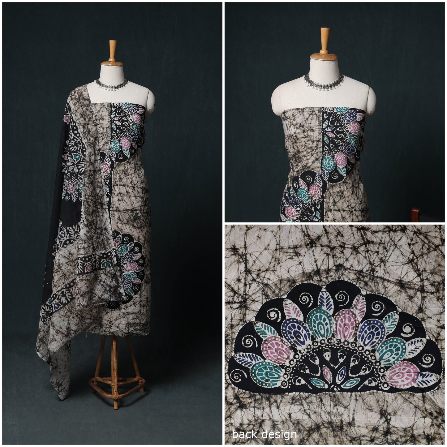 Indonesian Hand Batik Print Cotton 3pc Unstitched Dress Material Suit Set 07