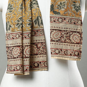 Yellow Pedana Block Print Natural Dyed Cotton Kalamkari Stole