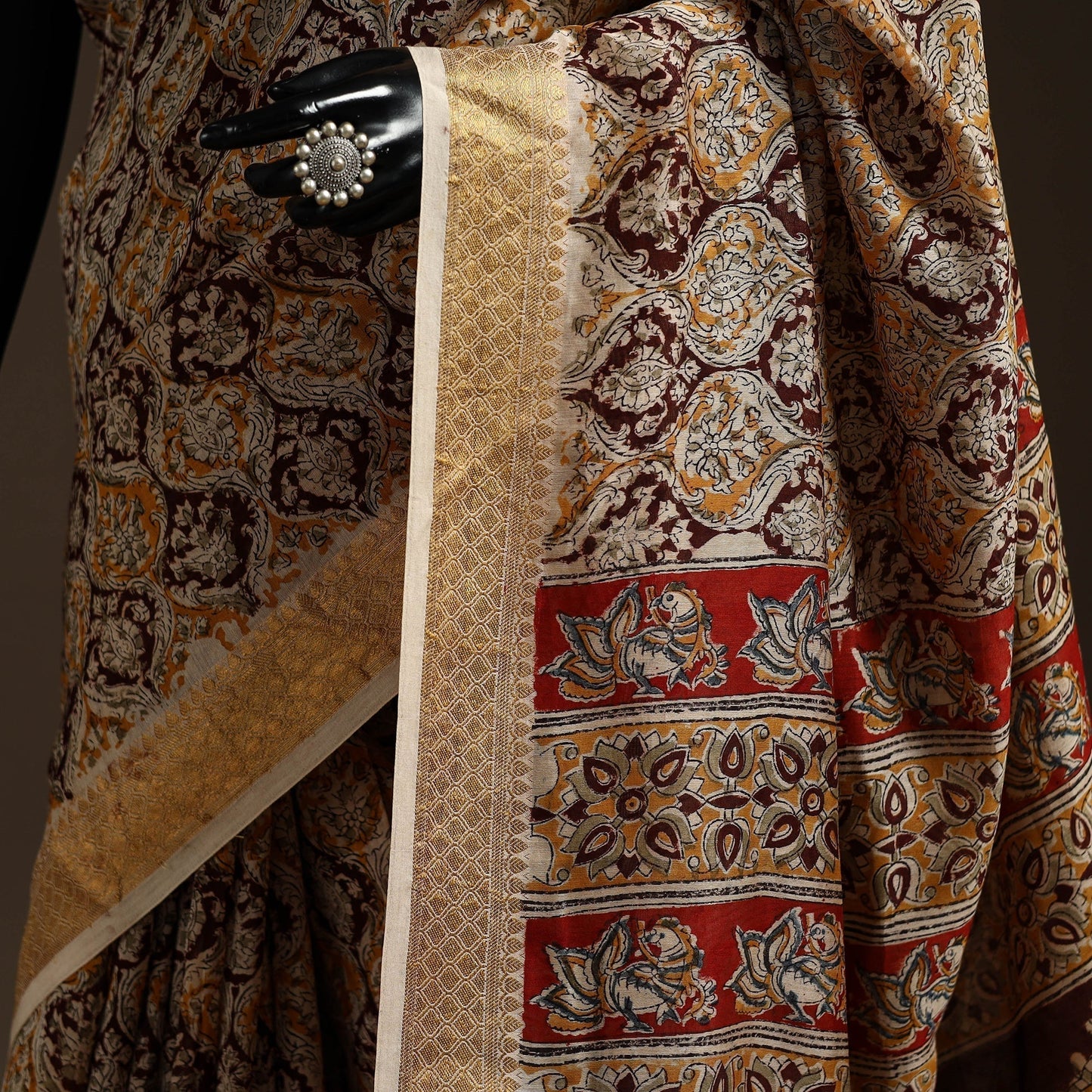 Brown - natural dyed pedana chanderi silk kalamkari saree