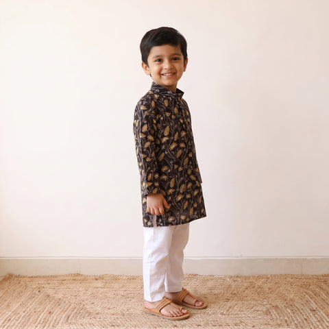 Black - Kids Pure Cotton  Kurta in Bagru Block Prints (3-4 Years) 89