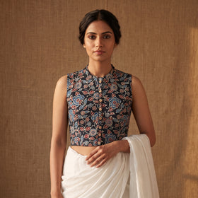 Ajrakh Hand Block Print Modal Silk Sleeveless Readymade Blouse 15