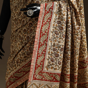 Beige - natural dyed pedana cotton kalamkari saree 30