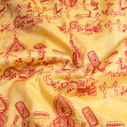 Yellow - Bengal Kantha Hand Embroidery Tussar Silk Handloom Saree 36