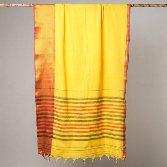 Yellow - Traditional Narayanpet Mercerised Cotton Saree with Zari Border